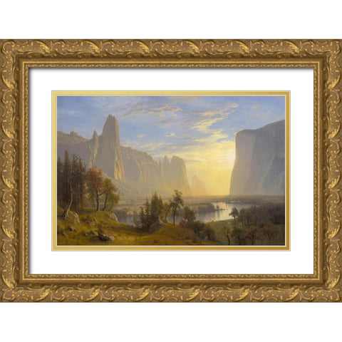 Yosemite Valley Gold Ornate Wood Framed Art Print with Double Matting by Bierstadt, Albert