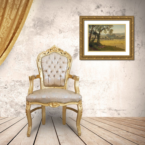 A golden summer day near Oakland Gold Ornate Wood Framed Art Print with Double Matting by Bierstadt, Albert