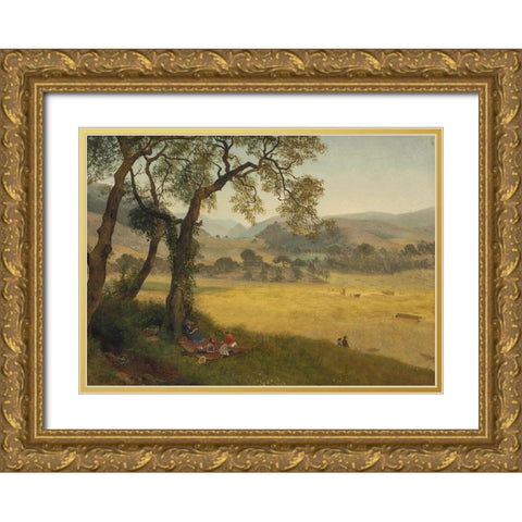 A golden summer day near Oakland Gold Ornate Wood Framed Art Print with Double Matting by Bierstadt, Albert