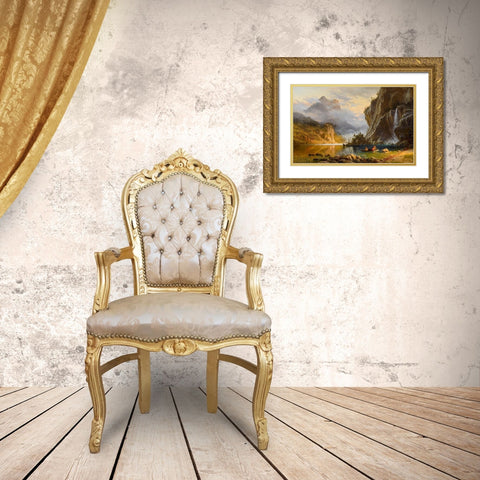 Indians Spear Fishing Gold Ornate Wood Framed Art Print with Double Matting by Bierstadt, Albert