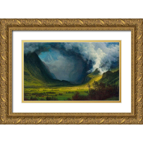 Storm in the Mountains Gold Ornate Wood Framed Art Print with Double Matting by Bierstadt, Albert