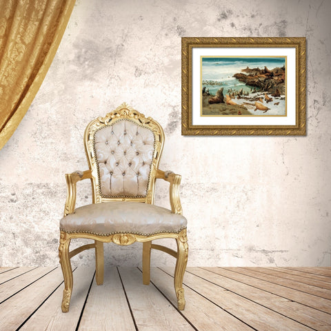 Seal Rocks, Farallons Gold Ornate Wood Framed Art Print with Double Matting by Bierstadt, Albert