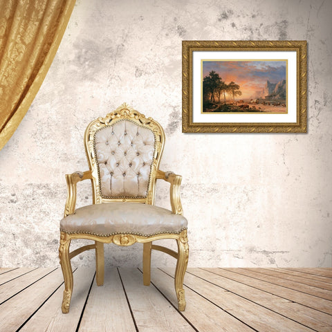 The Oregon Trail Gold Ornate Wood Framed Art Print with Double Matting by Bierstadt, Albert