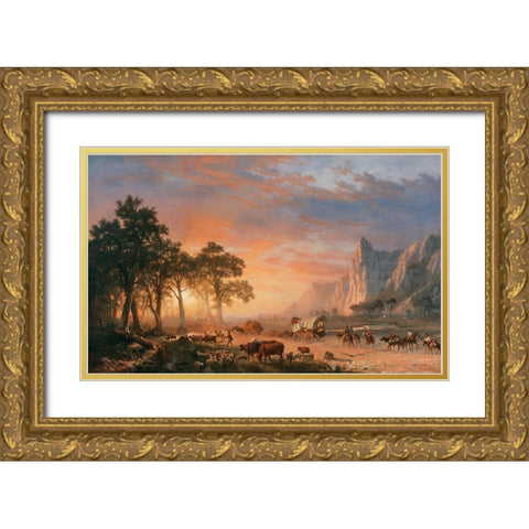 The Oregon Trail Gold Ornate Wood Framed Art Print with Double Matting by Bierstadt, Albert