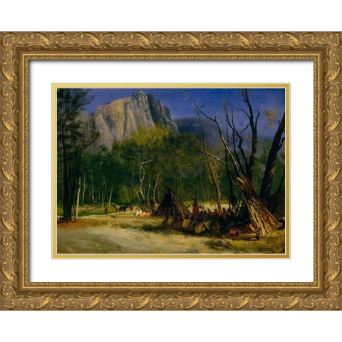Indians in Council, California Gold Ornate Wood Framed Art Print with Double Matting by Bierstadt, Albert