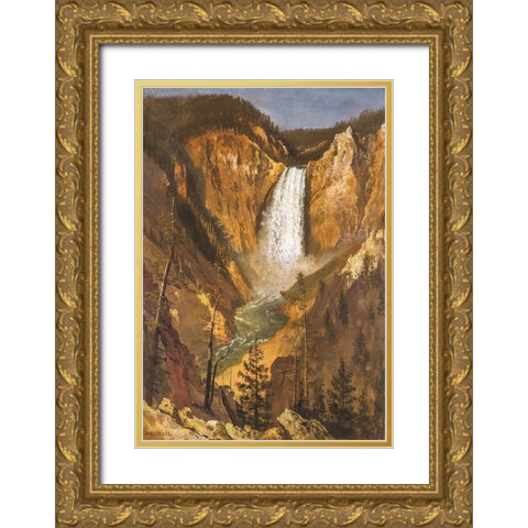 Lower Falls of the Yellowstone Gold Ornate Wood Framed Art Print with Double Matting by Bierstadt, Albert