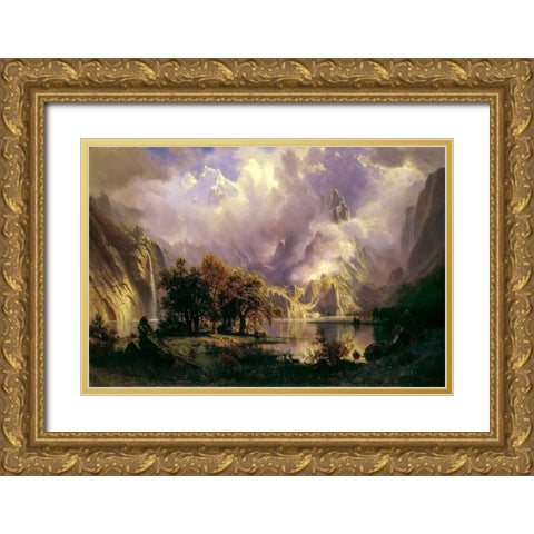 Rocky Mountain Landscape Gold Ornate Wood Framed Art Print with Double Matting by Bierstadt, Albert
