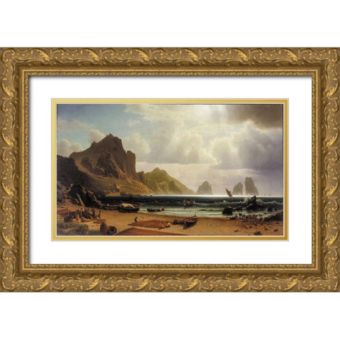 The Marina Piccola, Capri Gold Ornate Wood Framed Art Print with Double Matting by Bierstadt, Albert
