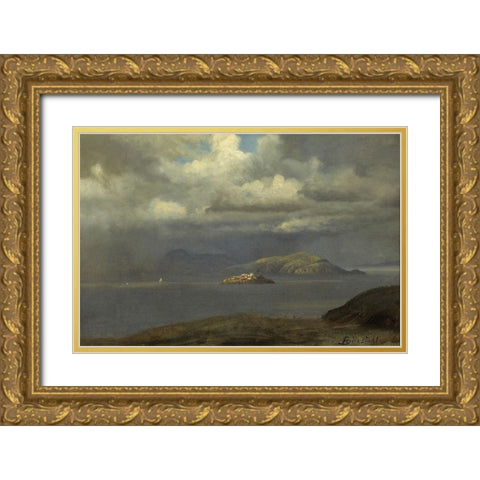 Alcatraz, San Francisco Bay Gold Ornate Wood Framed Art Print with Double Matting by Bierstadt, Albert