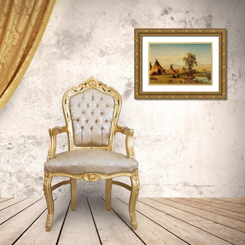 Sioux Village near Fort Laramie Gold Ornate Wood Framed Art Print with Double Matting by Bierstadt, Albert