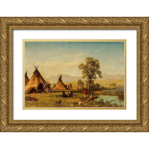 Sioux Village near Fort Laramie Gold Ornate Wood Framed Art Print with Double Matting by Bierstadt, Albert