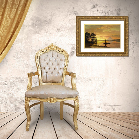 Indians Crossing the Columbia River Gold Ornate Wood Framed Art Print with Double Matting by Bierstadt, Albert