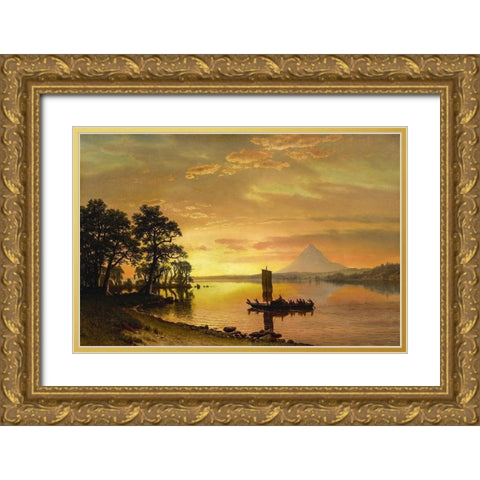Indians Crossing the Columbia River Gold Ornate Wood Framed Art Print with Double Matting by Bierstadt, Albert