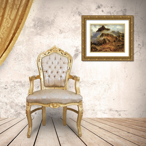 Study of Rocky Mountains Gold Ornate Wood Framed Art Print with Double Matting by Bierstadt, Albert