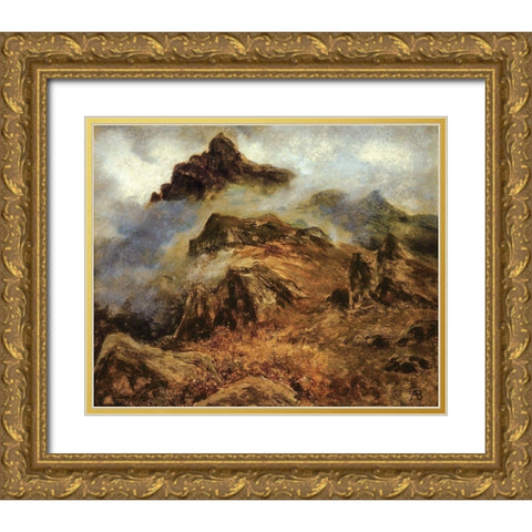 Study of Rocky Mountains Gold Ornate Wood Framed Art Print with Double Matting by Bierstadt, Albert