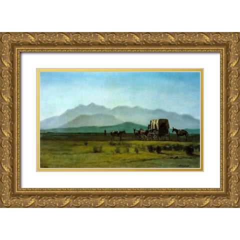Surveyor’s Wagon in the Rockies Gold Ornate Wood Framed Art Print with Double Matting by Bierstadt, Albert