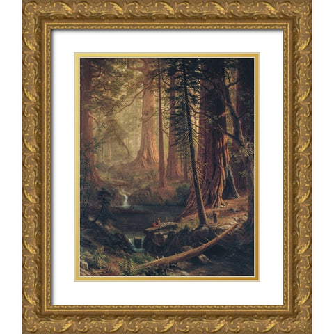 Giant Redwood Trees of California Gold Ornate Wood Framed Art Print with Double Matting by Bierstadt, Albert