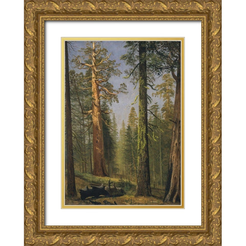 The Grizzly Giant Sequoia, Mariposa Grove, California Gold Ornate Wood Framed Art Print with Double Matting by Bierstadt, Albert