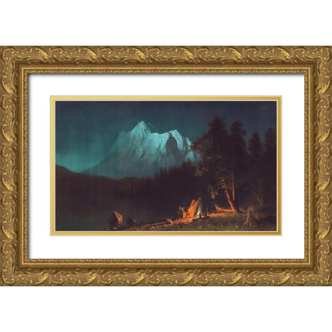 Mountainous Landscape by Moonlight Gold Ornate Wood Framed Art Print with Double Matting by Bierstadt, Albert