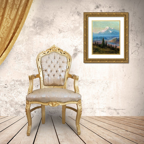 Puyallup River Valley and Mount Rainier Gold Ornate Wood Framed Art Print with Double Matting by Bierstadt, Albert