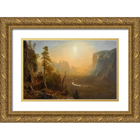 Yosemite Valley Glacier Point Trail Gold Ornate Wood Framed Art Print with Double Matting by Bierstadt, Albert
