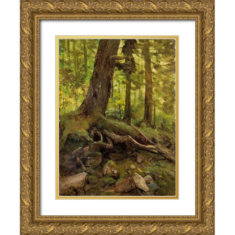 Hunter in the White Mountains Near Glen House Gold Ornate Wood Framed Art Print with Double Matting by Bierstadt, Albert