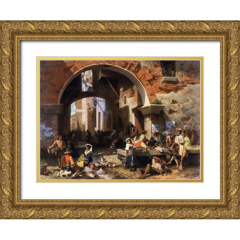 Roman Fish Market. Arch of Octavius Gold Ornate Wood Framed Art Print with Double Matting by Bierstadt, Albert