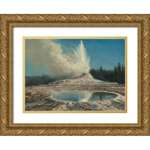 Geyser, Yellowstone Park Gold Ornate Wood Framed Art Print with Double Matting by Bierstadt, Albert