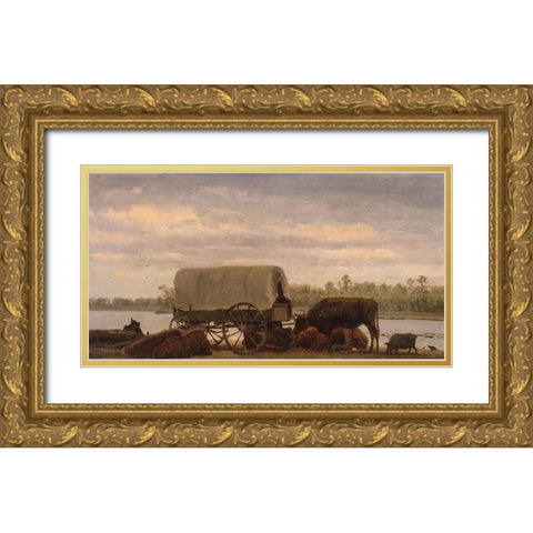 Nooning on the Platte Gold Ornate Wood Framed Art Print with Double Matting by Bierstadt, Albert