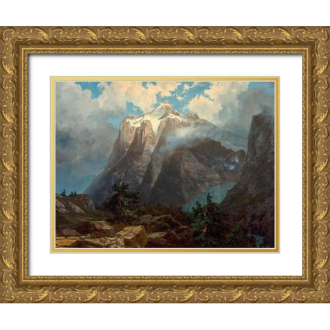 Mount Brewer from Kings River Canyon, California Gold Ornate Wood Framed Art Print with Double Matting by Bierstadt, Albert