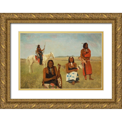 Indians near Fort Laramie Gold Ornate Wood Framed Art Print with Double Matting by Bierstadt, Albert