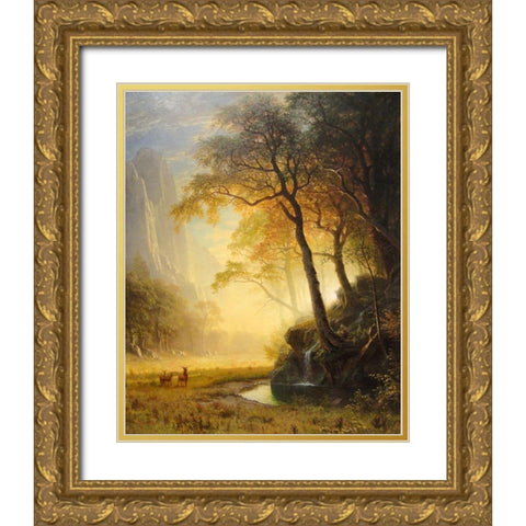 Hetch Hetchy Canyon Gold Ornate Wood Framed Art Print with Double Matting by Bierstadt, Albert
