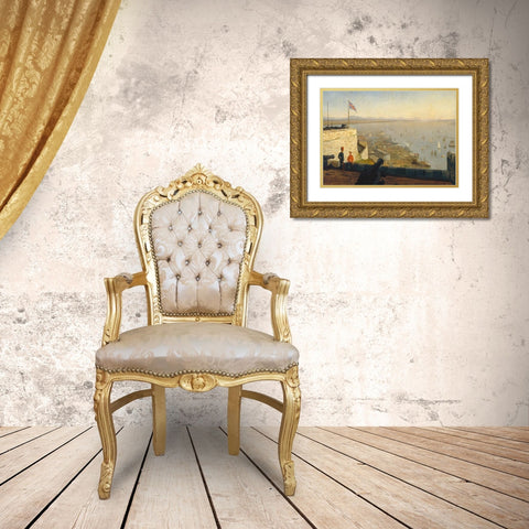 St. Lawrence River, from the Citadel, Quebec Gold Ornate Wood Framed Art Print with Double Matting by Bierstadt, Albert