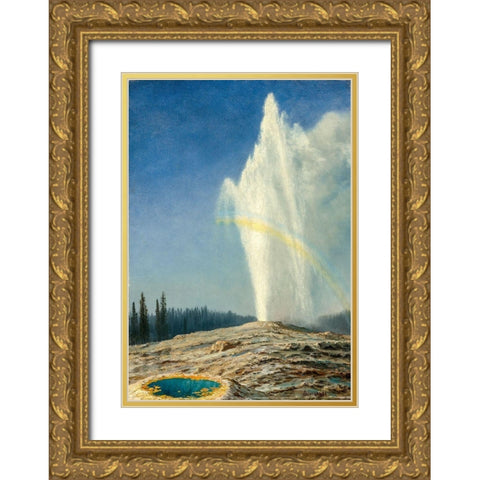 Old Faithful Gold Ornate Wood Framed Art Print with Double Matting by Bierstadt, Albert