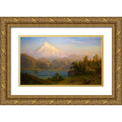 Mount Hood Gold Ornate Wood Framed Art Print with Double Matting by Bierstadt, Albert