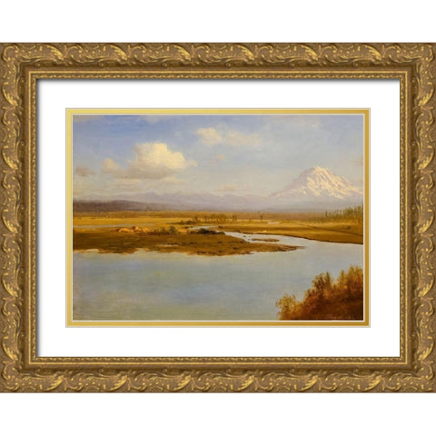 Mt. Hood, Oregon Gold Ornate Wood Framed Art Print with Double Matting by Bierstadt, Albert