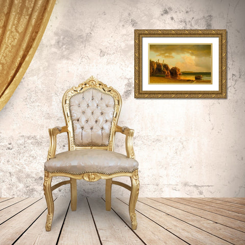 View Near Newport Gold Ornate Wood Framed Art Print with Double Matting by Bierstadt, Albert