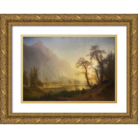 Sunrise, Yosemite Valley Gold Ornate Wood Framed Art Print with Double Matting by Bierstadt, Albert