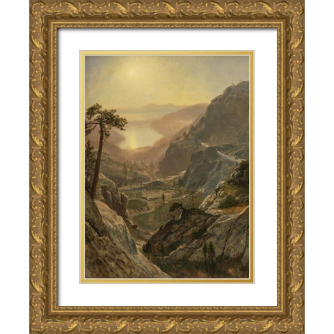 View of Donner Lake Gold Ornate Wood Framed Art Print with Double Matting by Bierstadt, Albert