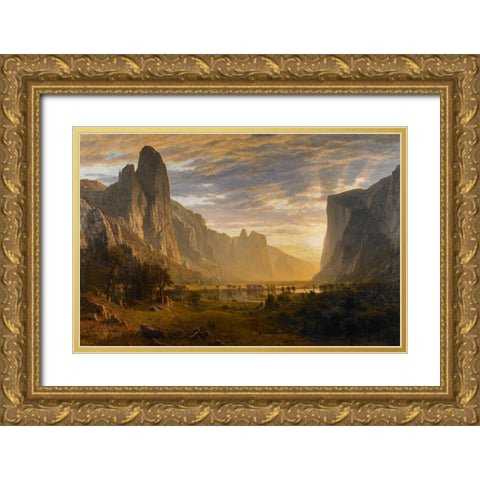 Looking Down Yosemite Valley Gold Ornate Wood Framed Art Print with Double Matting by Bierstadt, Albert