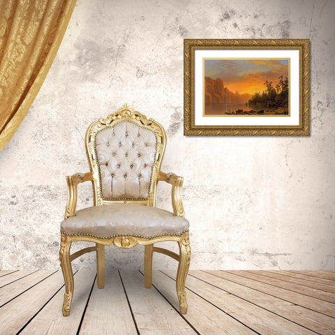 Sunset California scenery Gold Ornate Wood Framed Art Print with Double Matting by Bierstadt, Albert