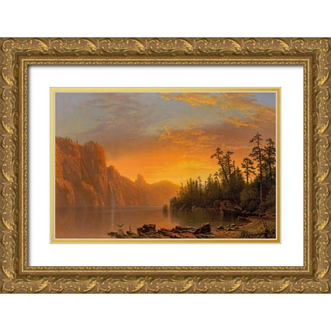 Sunset California scenery Gold Ornate Wood Framed Art Print with Double Matting by Bierstadt, Albert