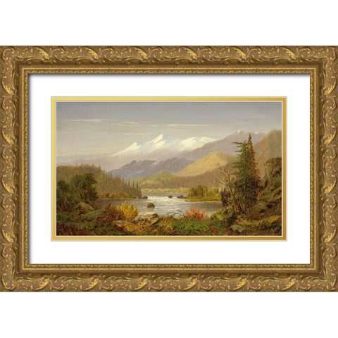 Mt. Shasta and the Sacramento River Gold Ornate Wood Framed Art Print with Double Matting by Butman, Frederick A