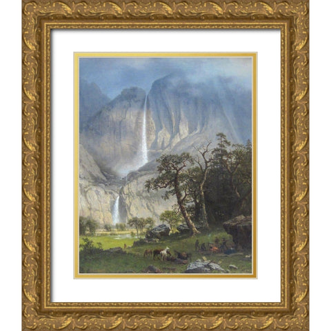 Yosemite Falls Gold Ornate Wood Framed Art Print with Double Matting by Bierstadt, Albert
