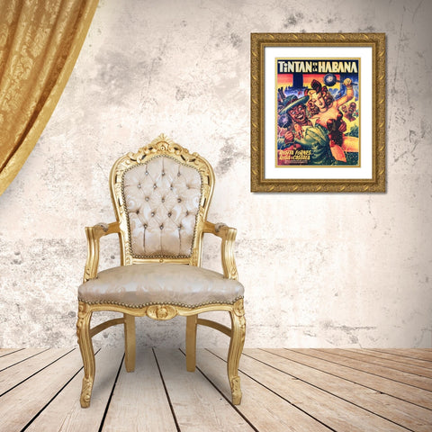 Mexican Movie Poster Tintan en La Habana Gold Ornate Wood Framed Art Print with Double Matting by Garcia Cabral, Ernesto