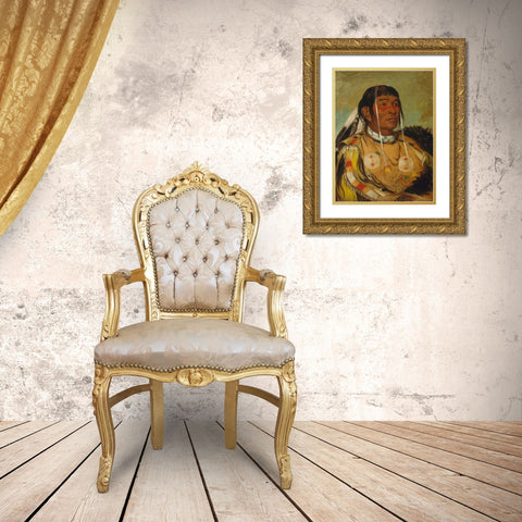 Sha co pay, The Six, Chief of the Plains Ojibwa Gold Ornate Wood Framed Art Print with Double Matting by Catlin, George