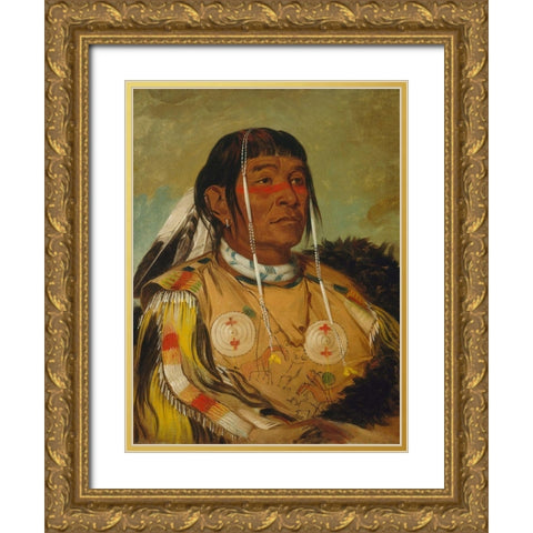 Sha co pay, The Six, Chief of the Plains Ojibwa Gold Ornate Wood Framed Art Print with Double Matting by Catlin, George