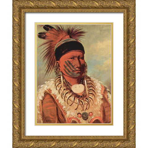 The White Cloud, Head Chief of the Iowas Gold Ornate Wood Framed Art Print with Double Matting by Catlin, George