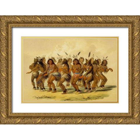 The Bear Dance Gold Ornate Wood Framed Art Print with Double Matting by Catlin, George