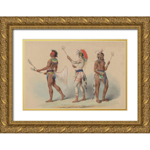 Ball Players, 1844 Gold Ornate Wood Framed Art Print with Double Matting by Catlin, George